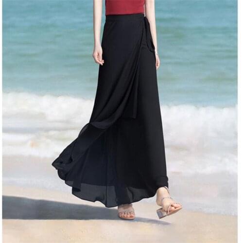 2020 Womens Beach Long Skirts Summer Sexy Girls Chiffon Maxi Skirts Adjustable Waist One Piece Split Skirt Plus Size M-7XL 8XL