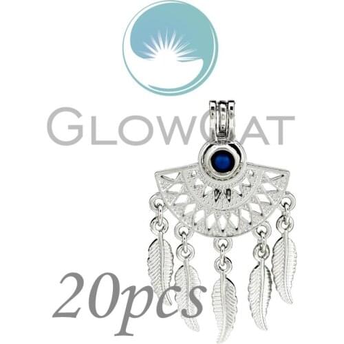 20X KK908 Boho Filigree Sector Leaf Tassels Beads Cage Jewelry Making Essential Oil Diffuser Pearl Cage Locket Pendant