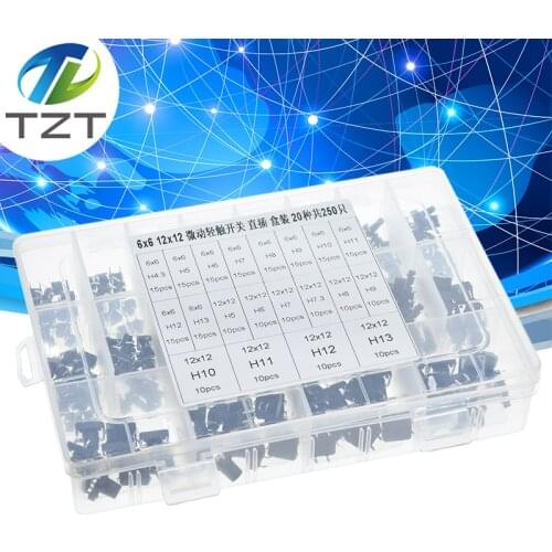 250PCS 20 types 6x6mm /12x12mm 4-foot Micro Switch key switch light touch switch button switch Self-reset DIP Switches