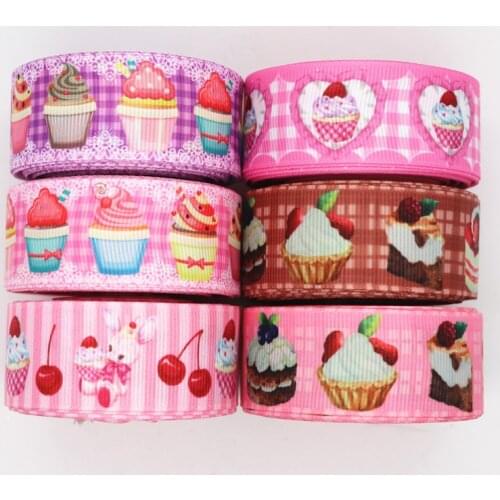 5 Yards 1'' 25MM Cake Printed Grosgrain Ribbons For Hair Bows DIY Handmade Materials Y20010903