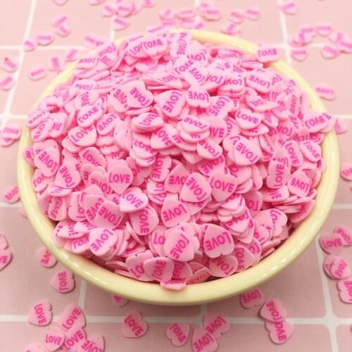 50g/lot Love Heart Polymer Hot Clay Slice Sprinkles for DIY Crafts Tiny Cute Red Pink Heart Plastic klei Mud Particles:5mm