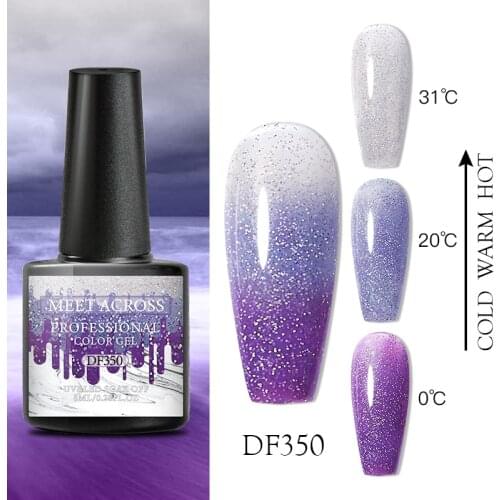 MEET ACROSS 8ml Thermal Gel Nail Polish Soak Off UV Gel Polish Temperature Color-changing Top Coat Gel Glitter Varnish Nail Art