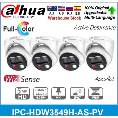 Dahua Original IPC-HDW3549H-AS-PV 5MP Full-color H.265 codec Active Deterrence Fixed-focal Eyeball WizSense Network Camera 4pcs