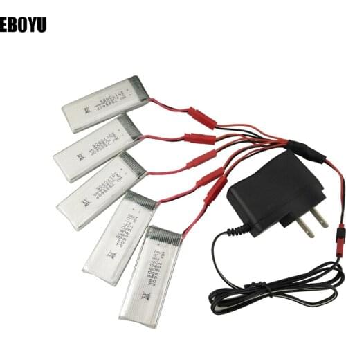 EBOYU 5pcs 3.7V 900mAh Lipo Battery & 1 to 5 Battery Balance Charger Cable & Charger Plug for 8807 8807W 8807HW RC Quadcopter