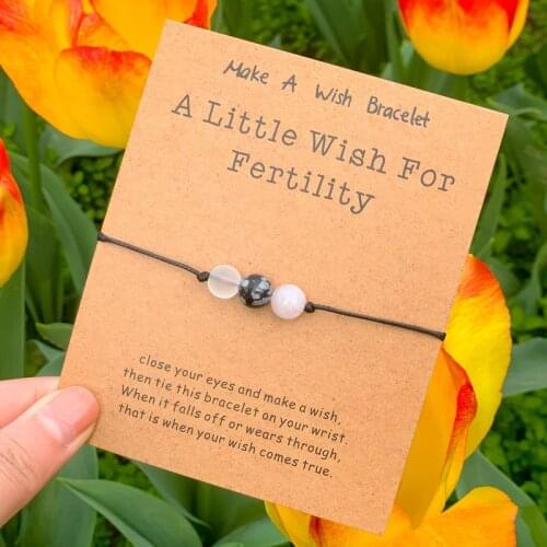 Fertility Wish Bracelet Snowflake Obsidian Crystal Bracelet Rose Quartz Bead Adjustable Pregnancy Bracelet Fertility Jewelry