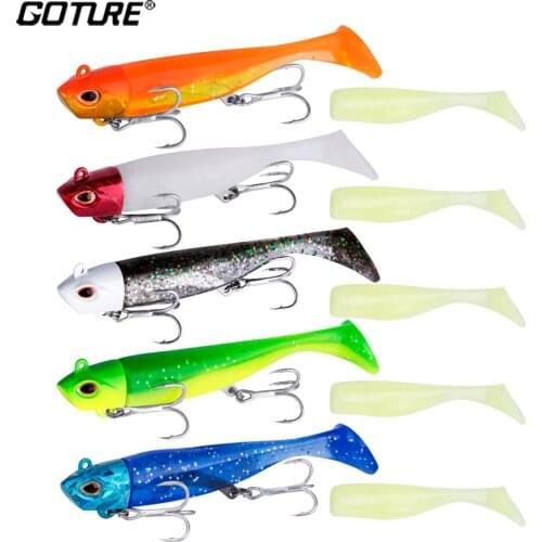 Goture 5pcs/lot Soft Lure Black Minnow Swimbait Artificial Bait for Carp Fishing Jig Head Fishing Lures (1Head + 2Tail)