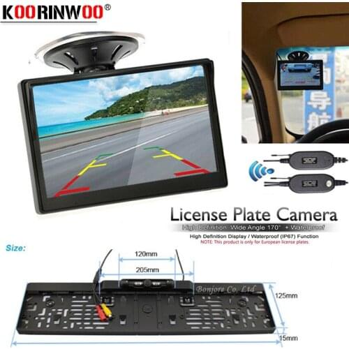 Koorinwoo 2.4G EU License Plate Frame 5" Car Monitor Screen Video Input CCD Rear view Camera Reverse Night Vision Parking System