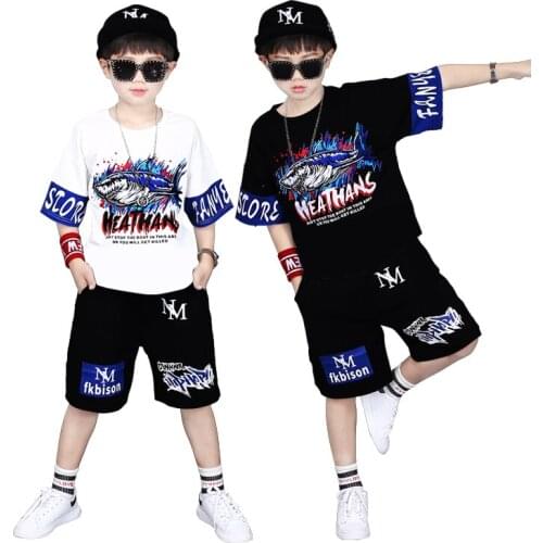 2020 Summer teenage Clothes Set Boys fish T shirt + Pants Casual Sports Suit 6 8 10 12 13 14 Years Kids hip hop Clothes