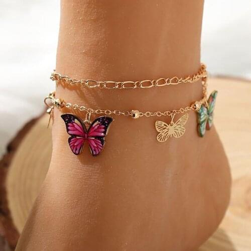 Trendy Colorful Beads Butterfly Anklets For Women Boho Summer Beach Anklet Insect Ankle Bracelet Foot Chain Jewelry