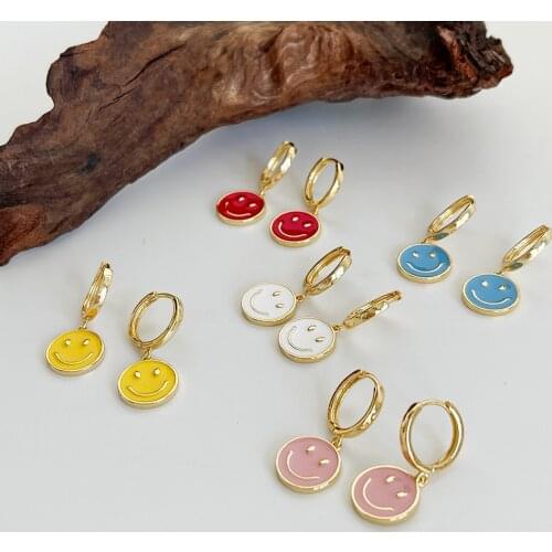 Monlansher Multicolor Enamel Smiley Face Drop Earrings Candy Color Copper Drop Earrings for Women Daily Sweet Earrings Jewelry