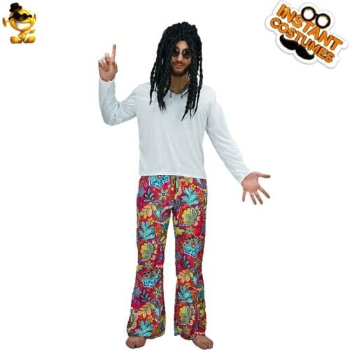 Carnival Party Men Hippie Costume Christmas Fancy Dress Up Funny Disco Costumes for Halloween Adult Performance Clothing