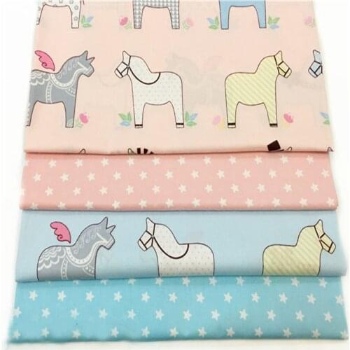 Adorable 40x50cm Brand New Pink Blue Cartoon Horses & Fivestar 100% cotton twill cotton Fabric Bundle for sewing doll cloth