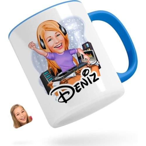 Personalized Women 'S Radio Broadcaster Caricature Of Blue Mug Bardak-1
