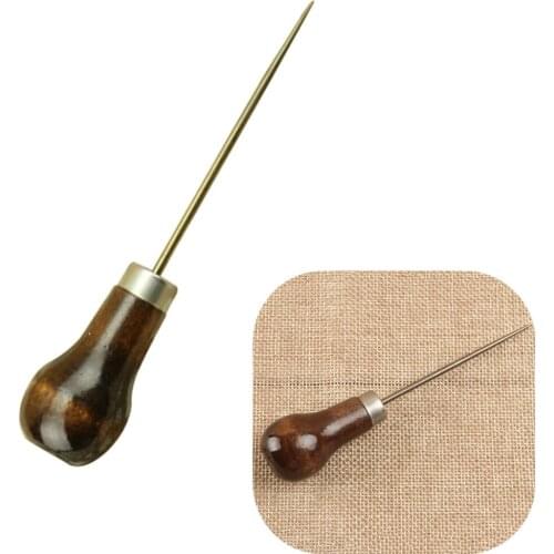 1Pc Professional Leather Wood Handle Awl Leatherworking Tools Stitching Sewing Accessories