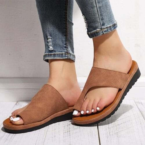 2020 Women Comfy Plain Shoes Flat Platform Ladies Casual Big Toe Foot Correction Sandals Orthopedic Bunion Corrector Flip Flop