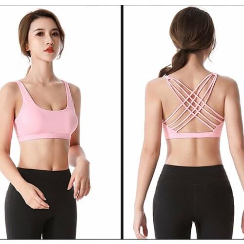 Fitness Sports Bra for Women Push Up Solid Cross Back Yoga Running Gym Training Workout Femme Padded Underwear Crop Tops Female