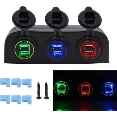 Universal Waterproof 5V 4.2A 6 USB Car Charger Hole Tent Type Panel Red Green Blue for Boat Marine ATV RV Car Motocycle