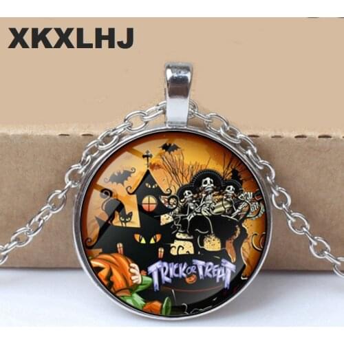 XKXLHJ new, stylish Halloween, glass pendant necklace, holiday gift, send friends