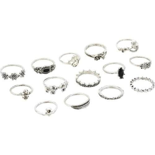 3 Styles Bohemian Vintage Gold Rhinestone Statement Knuckle Nail Midi Finger Rings Sets for Women Jewelry Accessory