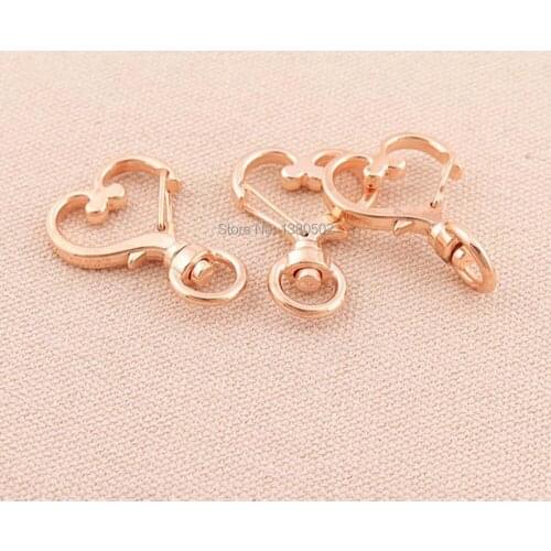 10pcs /lot 35*24mm rose gold color beautiful metal heart shape Snap Hooks decoration accessories buckle for bag accessories