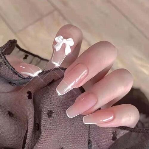 24pcs Purple White Butterfly Wear Long Paragraph Fashion Manicure Patch False Nails Save Time Wearable False Nails Nail Patch