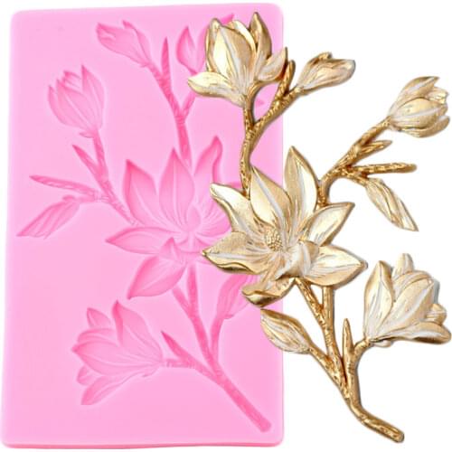 3D Magnolia Flower Silicone Mold DIY Party Cake Border Fondant Cake Decorating Tools Chocolate Candy Polymer Clay Moulds