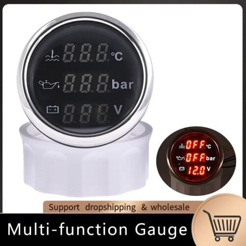 52mm 3 In 1 Meter Car Boat Cooling Water Temperature Oil Pressure Fuel Level Gauge Meter with Alarm For Car Boat Marine Yacht