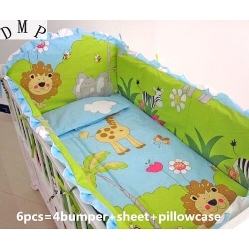 6PCS Lion baby cotton baby bedding set Baby Infant toddler bedding (4bumpers+sheet+pillow cover)