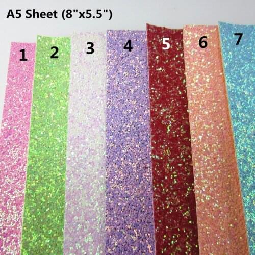 A5 Sheet 5.5"x8"(15cmx21cm) Chunky Glitter Fabric Leather Faux Leather For Bows Earring DIY 1piece F0284