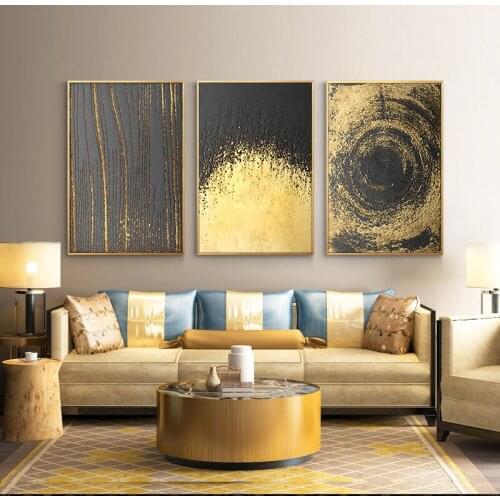 Abstract Gold and Black Geometric Oil Painting on Canvas Posters and Prints Scandinavia Art Wall Pictures For Living Room