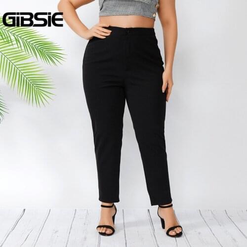 GIBSIE Plus Size Black Suit Pants Women Trousers Spring Summer Casual Office Ladies High Waist Slim Cropped Trousers xxxl 4xl