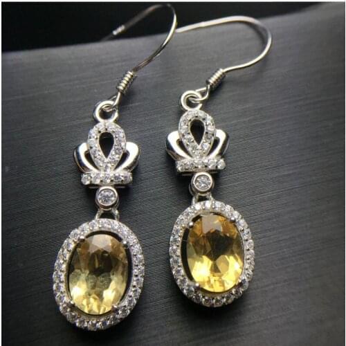 Citrine earring Free shipping earrings Natural real citrine 925 sterling silver Fine yellow crystal 6*8mm
