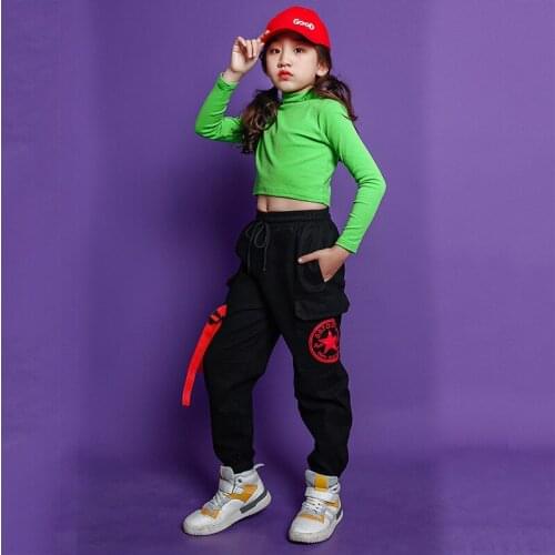 Kids Hip Hop Clothing Outfits High Neck Crop Tops Sweatshirt Jogger Pants Girls Carnival Jazz Dance Costume Clothes Street Wear