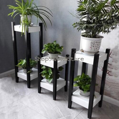 Double-layer bonsai floor flower stand solid wood wood shelf single living room TV next to the flower pot stand modern and simpl