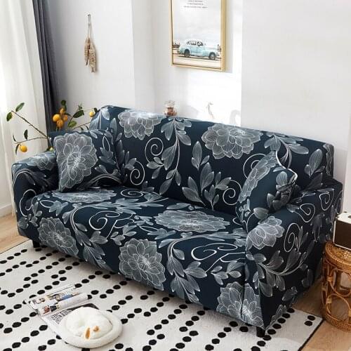 Navy Blue Flower Elegant Elastic Modern Sofa Chaise Cover Lounge Living Room Design Armchair Fundas Sofas Con Lounger Extensible