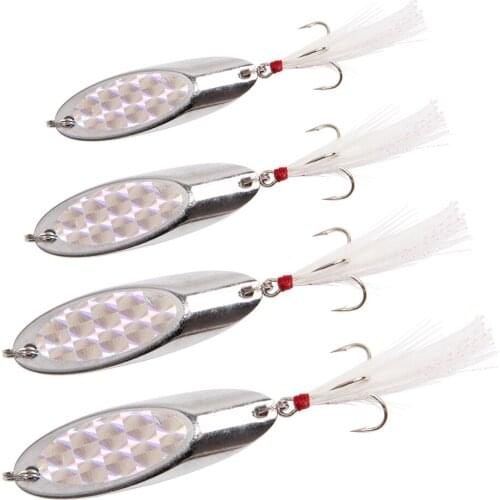 Hyaena 5Pcs 5g/7g/21g/28g Metal Fishing Lure Sequins Spoon Spinner with Feather Hard Bait For Sea Lake Lure Wobblers Tool