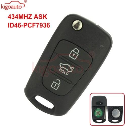 Kigoauto Flip remote key 3 button 434Mhz for Hyundai i20 i30 car Key Replacement Remote