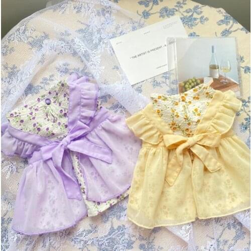 Floral bowknot French overalls dog clothes pure cotton thin section Teddy skirt princess dress Bichon small milk cat clothes