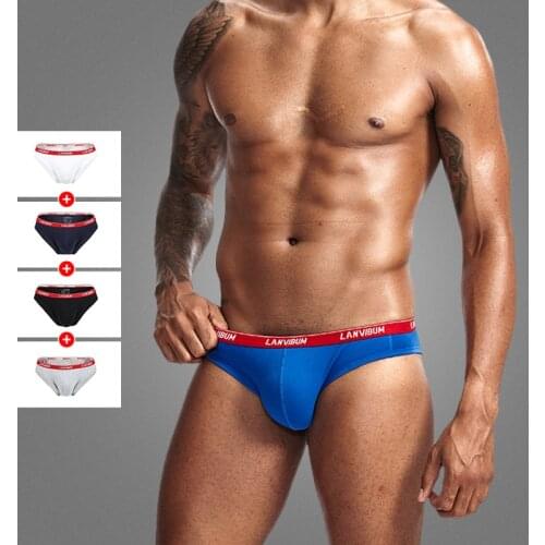 Lanvibum Briefs Swimwear Men Jock Strap Cotton Low Waist U Convex Sexy Big Pocket Mens Bikini briefs