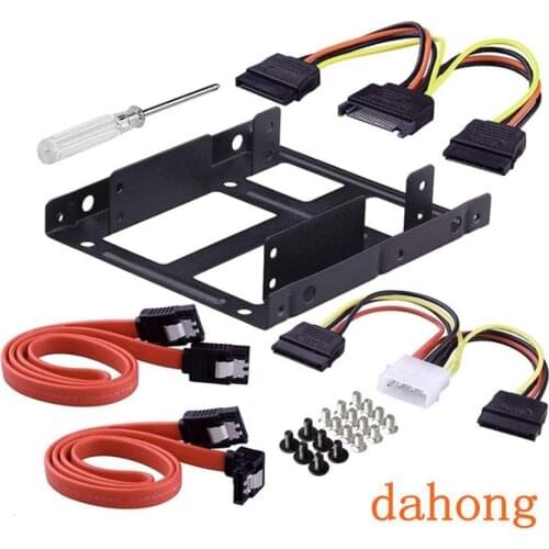 2.5 to 3.5 Inch Dual Hard Disk Metal Bracket Adapter HDD Holder with Double SATA & Power Cable for Desktop