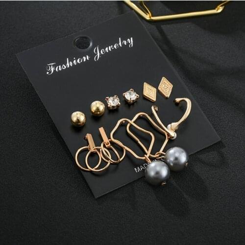 Fashion Statement Pearl Hoop Stud Earrings Sets For Women Vintage Geometirc Metel Circle Earrings 2021 Trend Female Jewelry Gift
