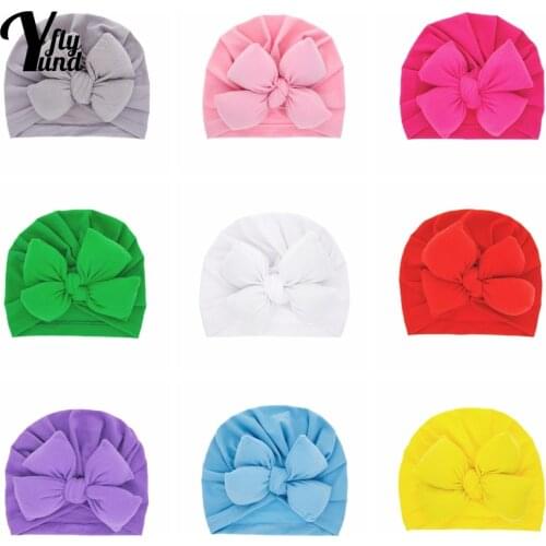 18*17 CM Soft Comfortable Baby Girls Turban Hat Solid Color Double Bowknot Newborn Caps Hair Accessories DIY Clothing Decoration