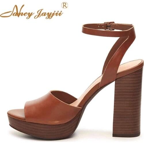Platform Brown Block High Heels Sandals Ankle Strap Pumps Casual Dress Party Comfort Women Shoes Size 14 15 16 NANCYJAYJII