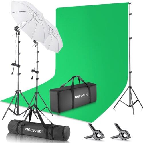 Neewer Photography Backdrop 400W Continuous Umbrella Studio Lighting Kit Chromakey Green Screen + Backdrop Stand Support System