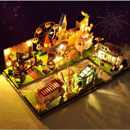 New DIY Car Shop Wooden Dollhouse Miniature With Furniture Circus Train Doll Houses Assemble Toys Children Christmas Gift Casa