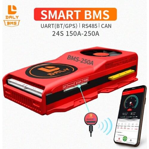 24S 72V smart BMS 150A 200A 250A Bluetooth 485 to USB device CAN NTC UART software Lifepo4 Battery protection Board BMS With Fan