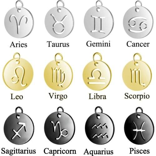 12pcs Stainless Steel Steel 3 Colors 12 Zodiac Charm DIY Constellation Charms with Jump Ring for Making Jewelry Accessories