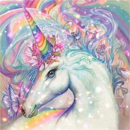 Full Square Round 5d diy Diamond Painting Pink Unicorn Diamond Embroidery Mosaic Painting Diamond Home Furnishing decoration