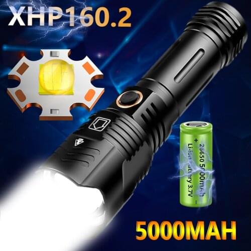 Drop shipping 5000mAh XHP160.2 XHP50.2 Powerful Flashlight 5Modes USB Rechargeable Waterproof IPX6 Zoom Torch Use 26650 Battery