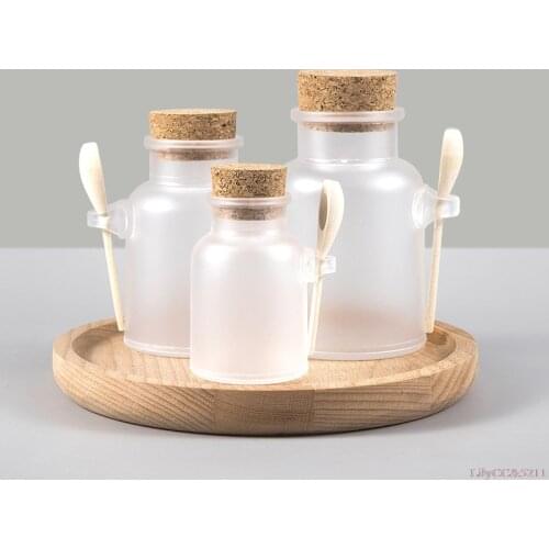 Empty Bath Salt Bottle Plastic Matte Cork Jar Refillable Bottle With Wood Spoon